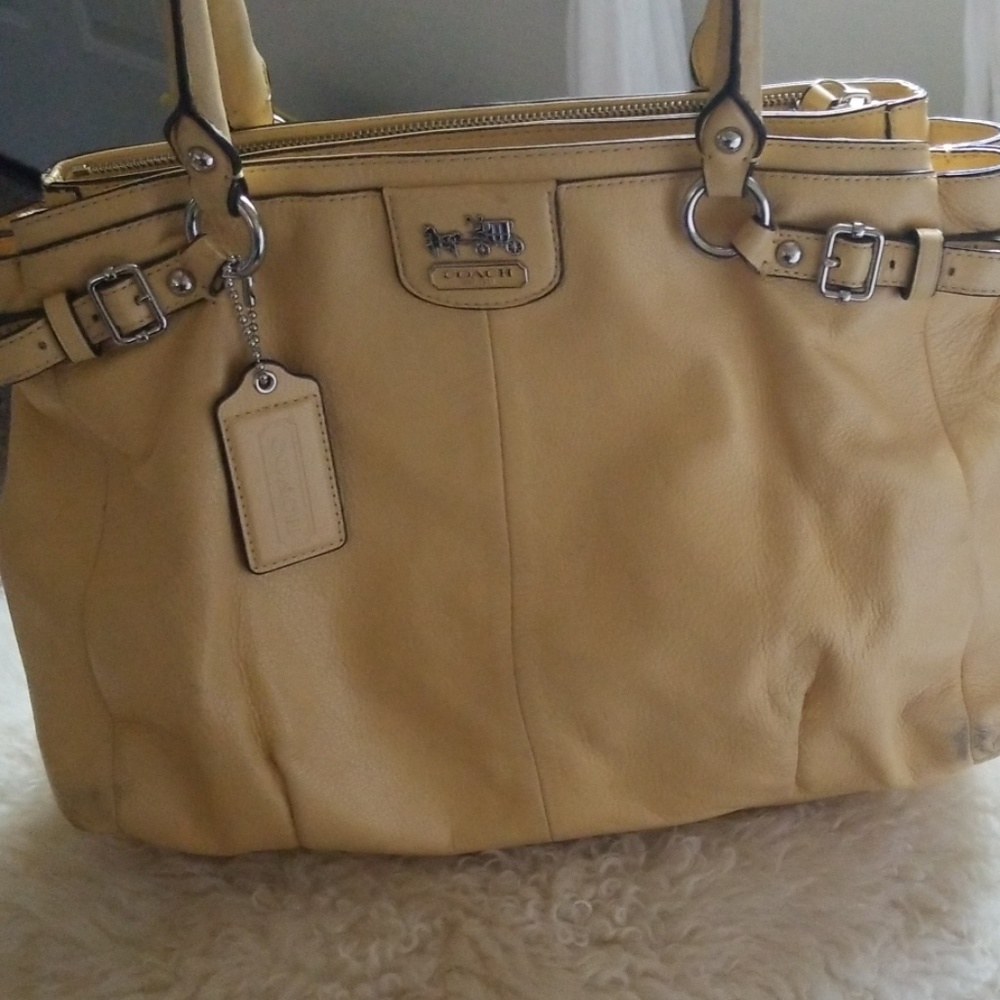 Muted yellow leather Large coach purse